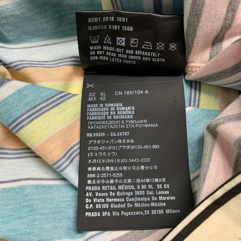 PRADA Size XL Black Multi-Color Stripe Cotton Crew Neck T-shirt - Picture 8 of 8